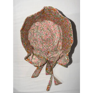 Vtg 70 Floral Sun Bonnet Hattie Ann Quilted Prairie Hat Cottagecore Handmade Tie